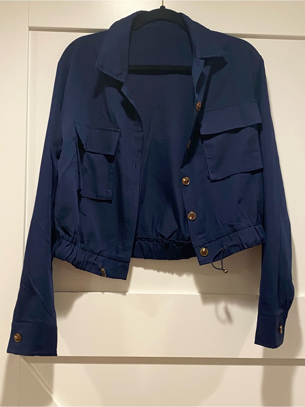 Women's Navy Utility Cropped Jacket size Medium with buttons